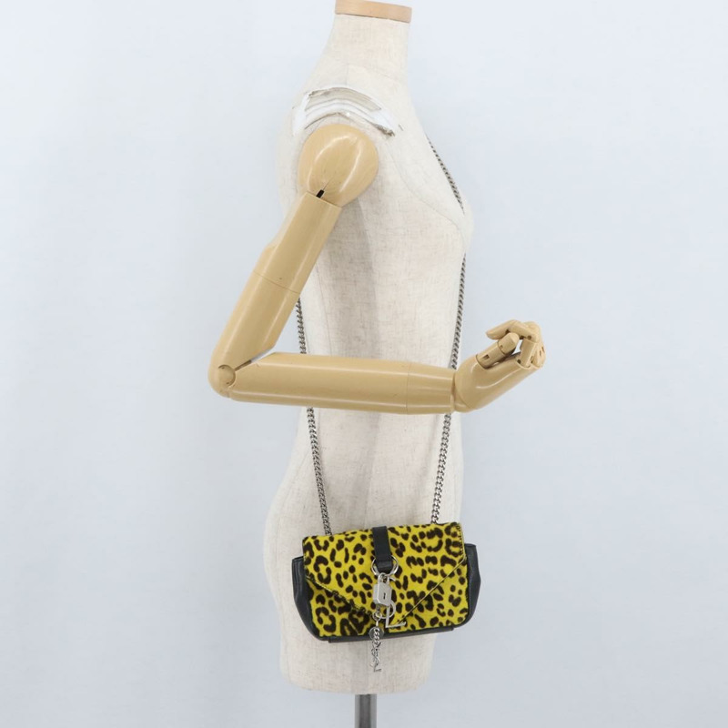 【日本直送】SAINT LAURENT Cassandra 鏈條包 Harako 皮革 黃色 銀色 Auth YKZ569A-22