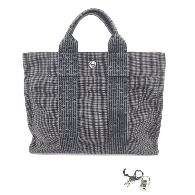 愛馬仕 Herline PM 帆布手提包，銀色五金配件，Sellier 紐扣，灰色，法國製造，女士款。-1