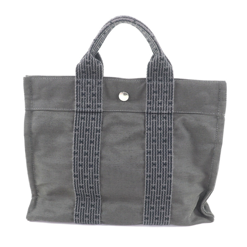 愛馬仕 Herline PM 帆布手提包，銀色五金配件，Sellier 紐扣，灰色，法國製造，女士款。-2