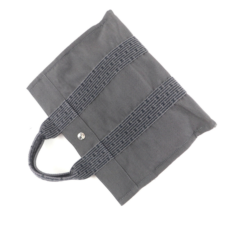 愛馬仕 Herline PM 帆布手提包，銀色五金配件，Sellier 紐扣，灰色，法國製造，女士款。-5