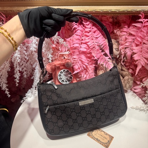 Gucci 竹節肩背包/腋下包/帆布包/王吉娜古董精品