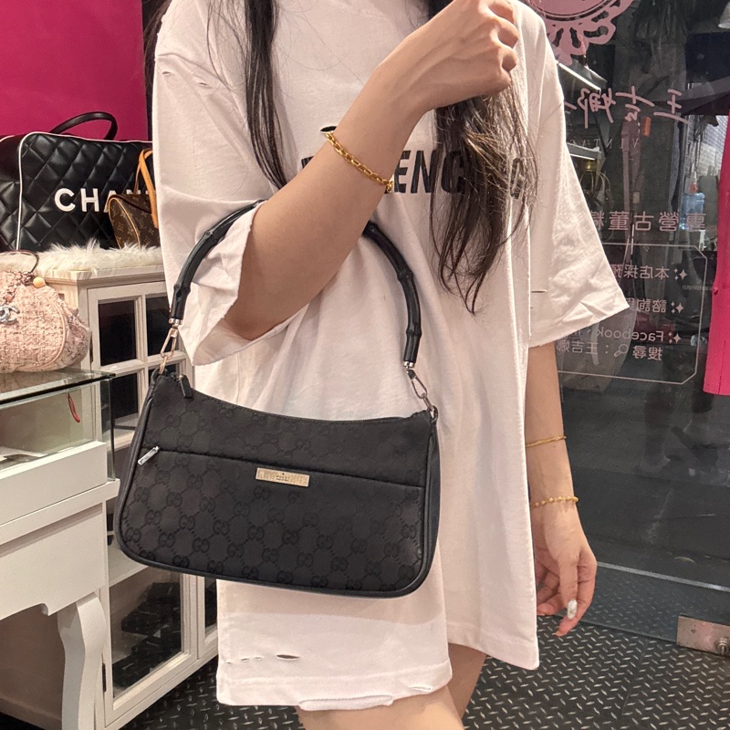Gucci 竹節肩背包/腋下包/帆布包/王吉娜古董精品-2
