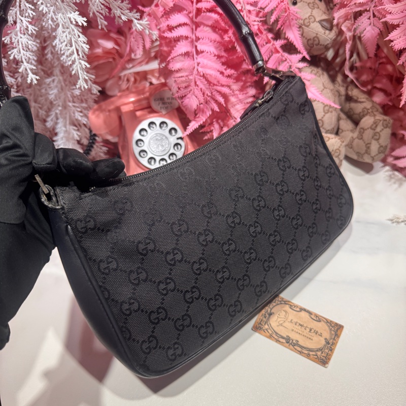Gucci 竹節肩背包/腋下包/帆布包/王吉娜古董精品-6