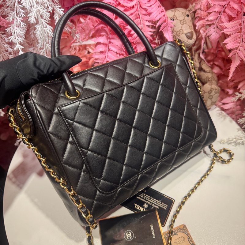 Chanel 黑金羊皮手提包/王吉娜古董精品-3