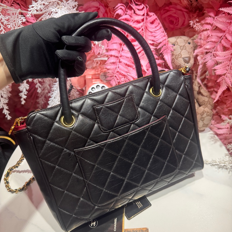 Chanel 黑金羊皮手提包/王吉娜古董精品-5