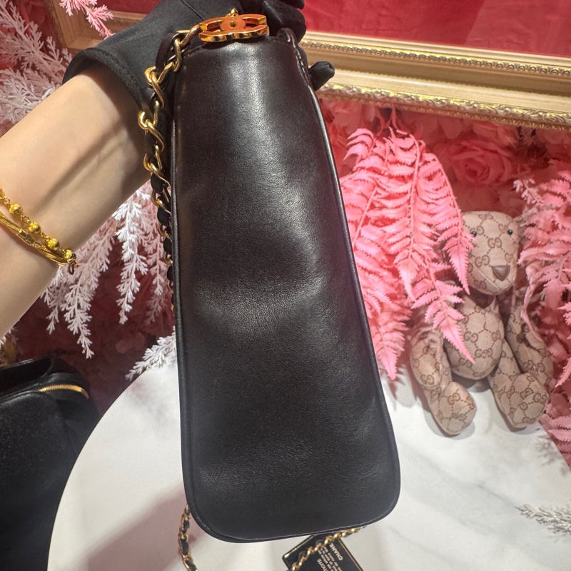 Chanel 黑金羊皮手提包/王吉娜古董精品-6