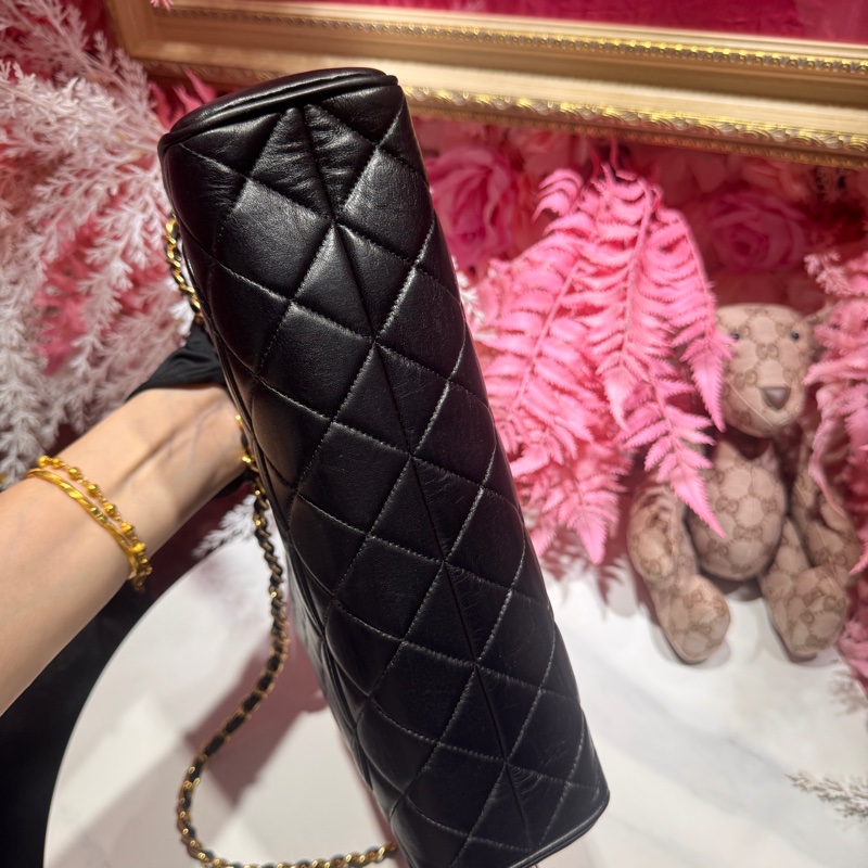 Chanel 黑金羊皮手提包/王吉娜古董精品-7