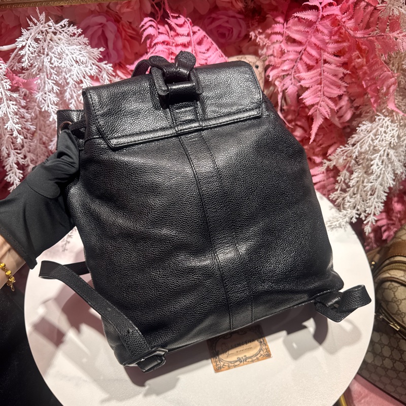 Chanel 荔枝皮黑銀後背包/王吉娜古董精品-3