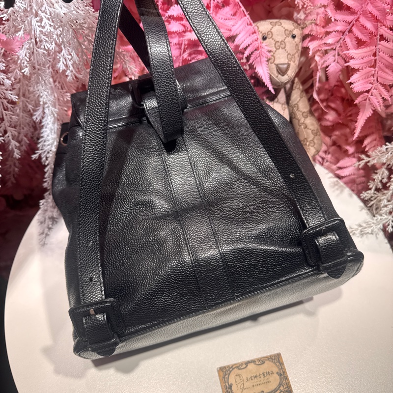 Chanel 荔枝皮黑銀後背包/王吉娜古董精品-4