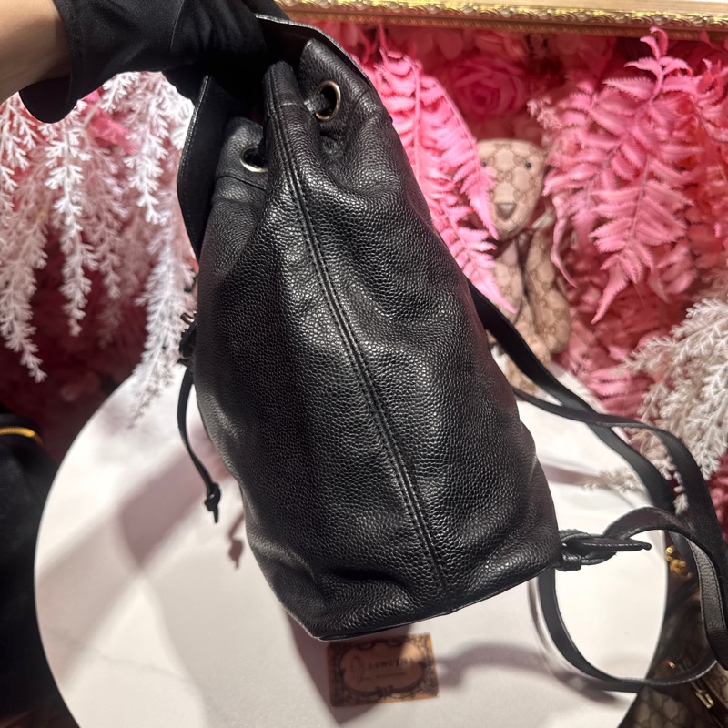 Chanel 荔枝皮黑銀後背包/王吉娜古董精品-5