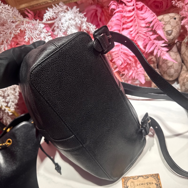 Chanel 荔枝皮黑銀後背包/王吉娜古董精品-6