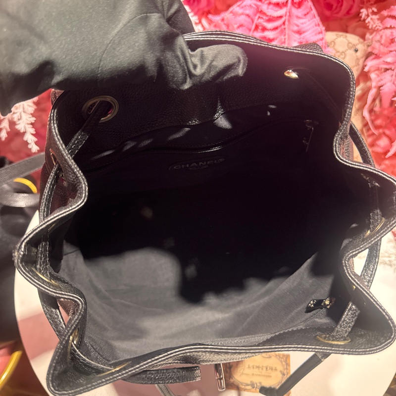 Chanel 荔枝皮黑銀後背包/王吉娜古董精品-7