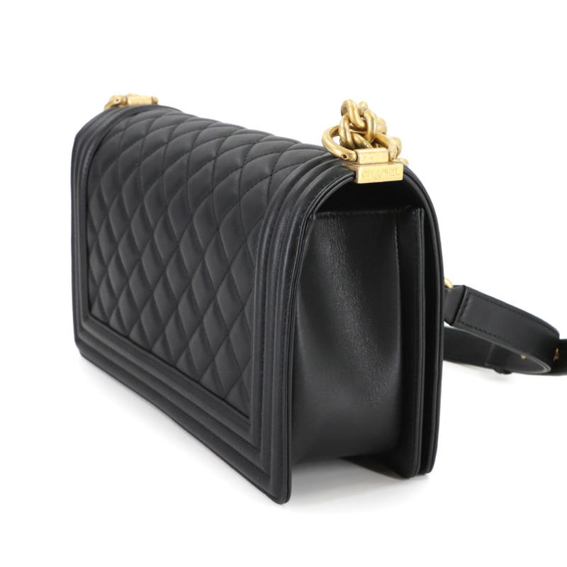 香奈兒 Boy Chanel 黑色羊皮鏈肩背包,搭配金色五金配件 (A67086)-3