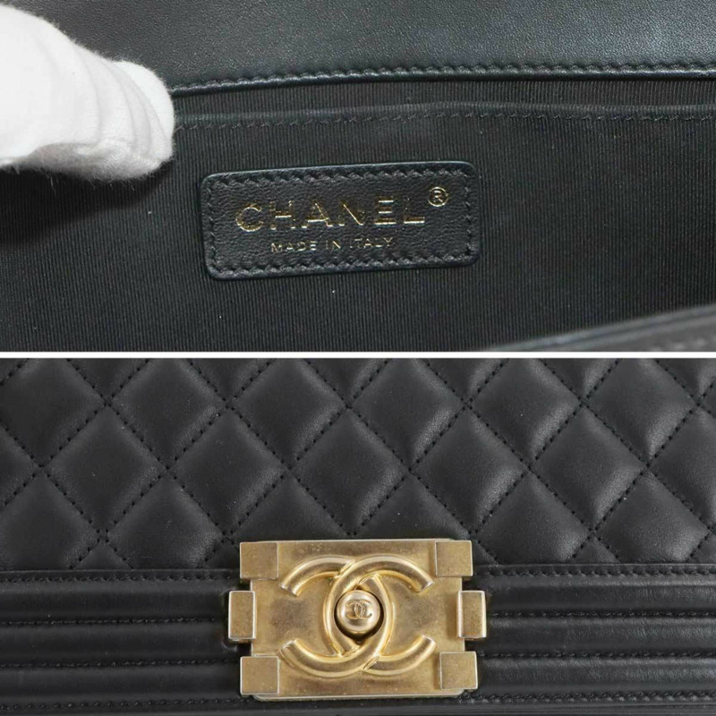 香奈兒 Boy Chanel 黑色羊皮鏈肩背包,搭配金色五金配件 (A67086)-7