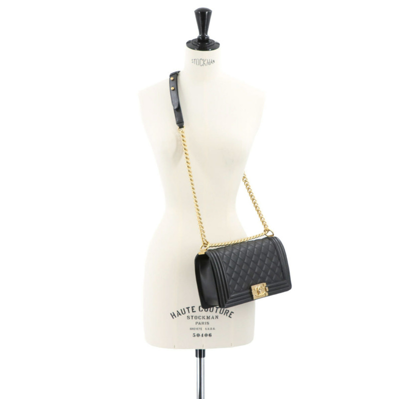 香奈兒 Boy Chanel 黑色羊皮鏈肩背包,搭配金色五金配件 (A67086)-9