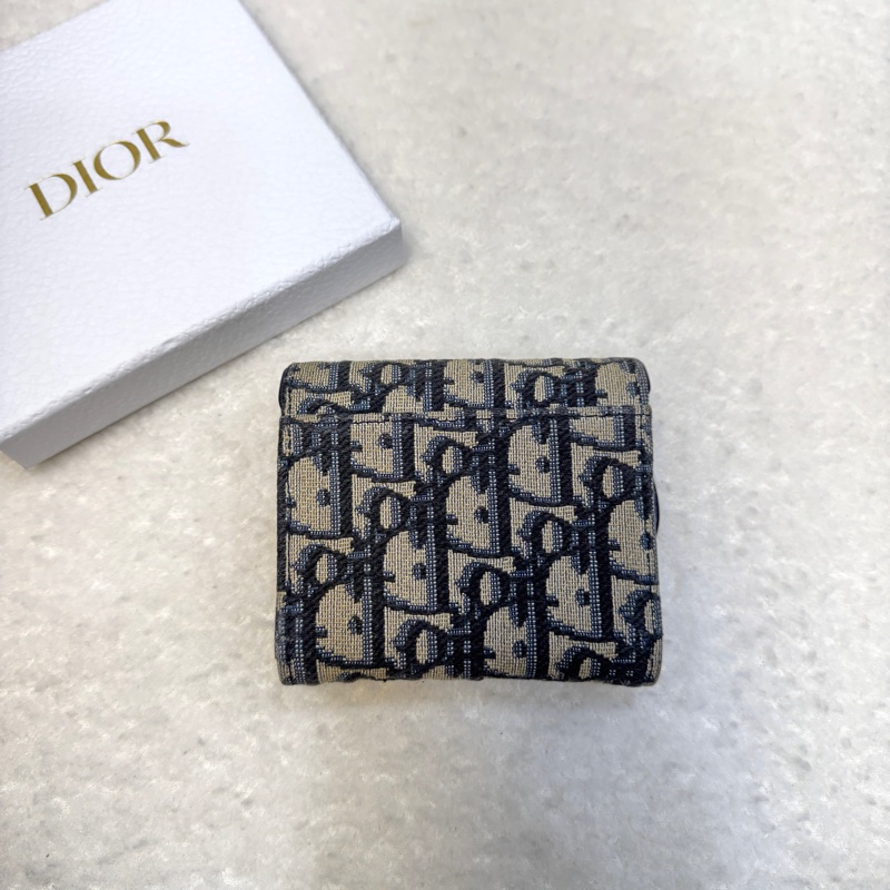 迪奧馬鞍短夾 Dior Saddle Lotus 藍色緹花✨經典老花氣質款 三折短夾 S5652CTZU-2