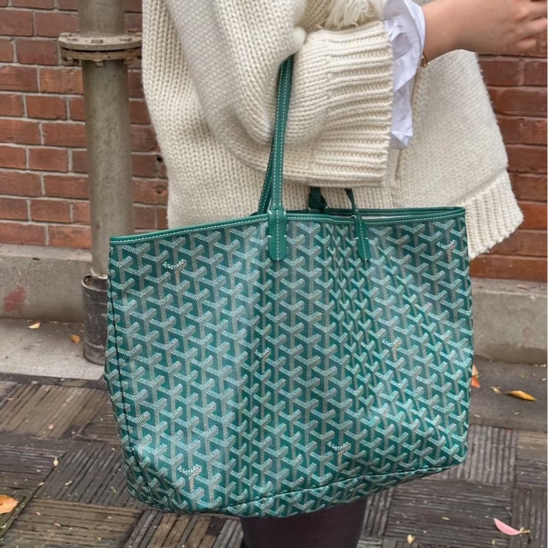 超難買😍99新🆕Goyard戈雅老花綠色購物袋托特包手提包單肩包-2