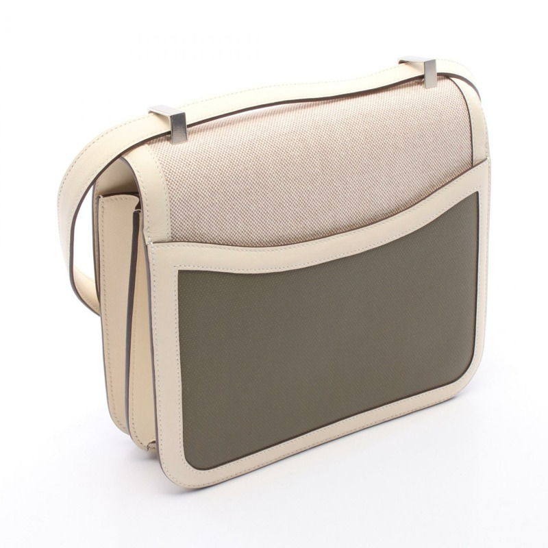 愛馬仕 Constance 3 24 肩背包 Vaux Swift 皮革帆布 米色 二手 Z SHW-1