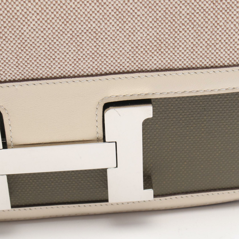 愛馬仕 Constance 3 24 肩背包 Vaux Swift 皮革帆布 米色 二手 Z SHW-5