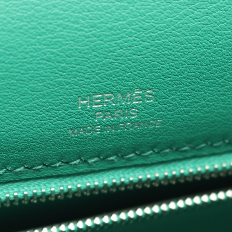 愛馬仕 Kelly 25 手提包，單肩背包，帆布/Swift 皮革，灰色/綠色，Usef W-3