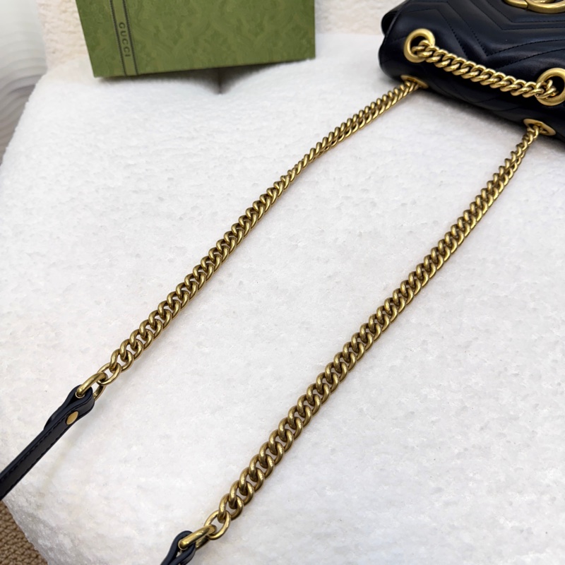 Gucci小方胖古馳馬夢肩背包 Marmont 黑色牛皮金釦方形包款 斜背肩背兩用 739682-28