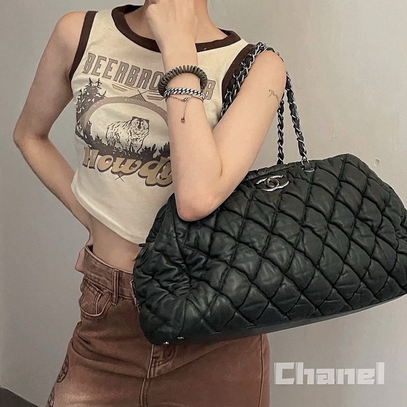 ✨Chanel 黑銀泡芙 波士頓手提包 98🆕-0
