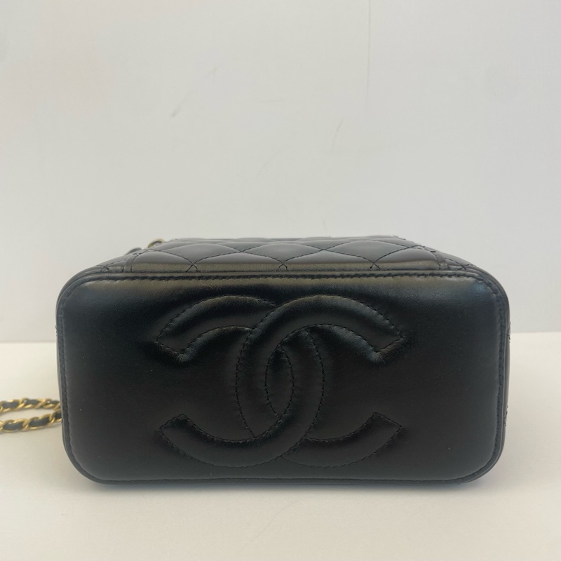 99新 Chanel香奈兒 24C雙金珠化妝盒 调節扣牛皮長盒子-3