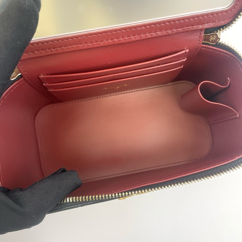 99新 Chanel香奈兒 24C雙金珠化妝盒 调節扣牛皮長盒子-4