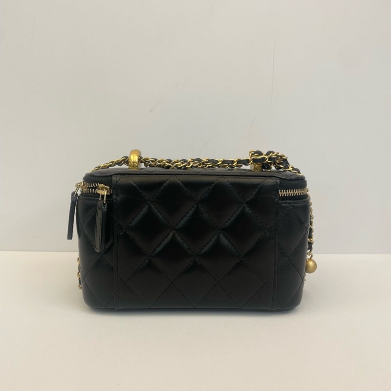 99新 Chanel香奈兒 24C雙金珠化妝盒 调節扣牛皮長盒子-8