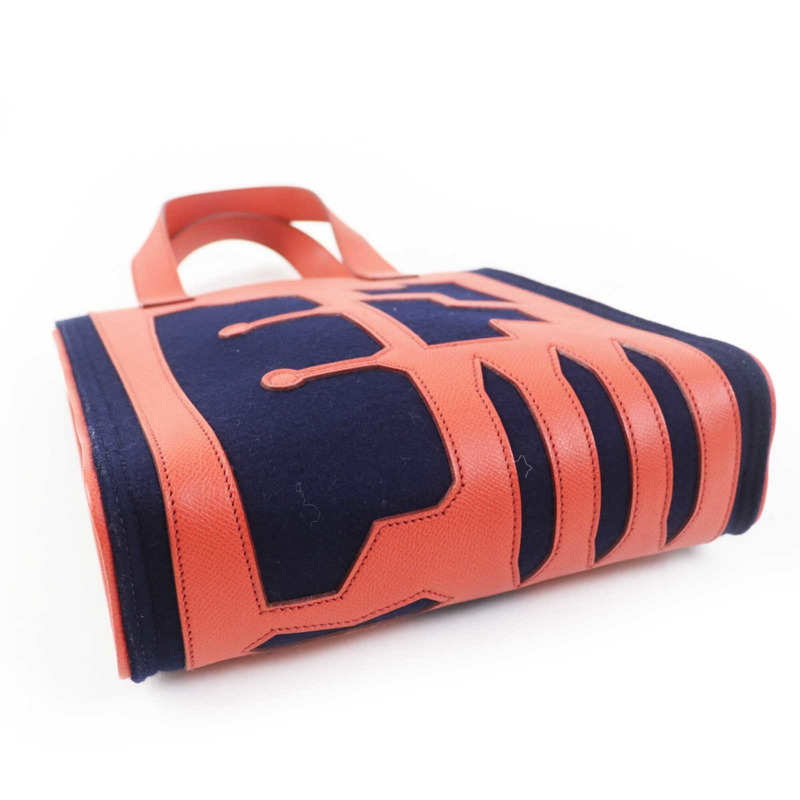 愛馬仕 Petit h(Veau Epsom 氈布手提包),珊瑚粉和海軍藍配色,附防塵袋,女士款。-4