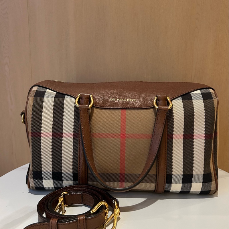 Burberry博柏利 棕色格紋波士頓包-0