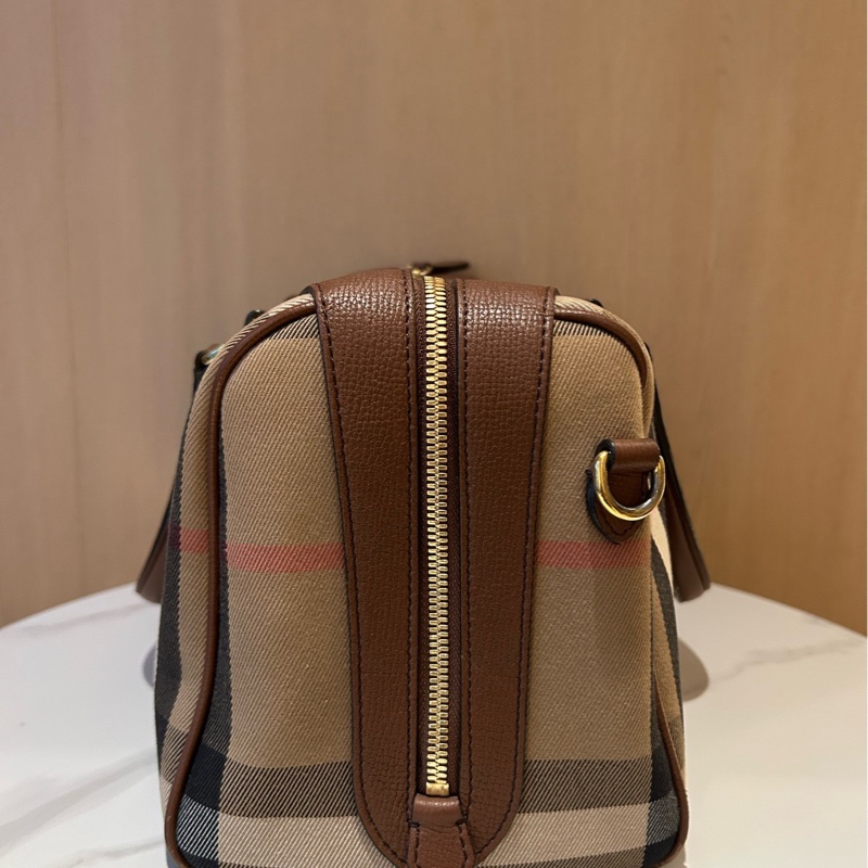 Burberry博柏利 棕色格紋波士頓包-1