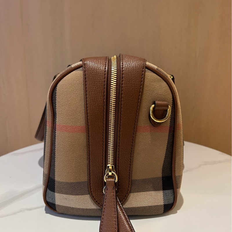 Burberry博柏利 棕色格紋波士頓包-2