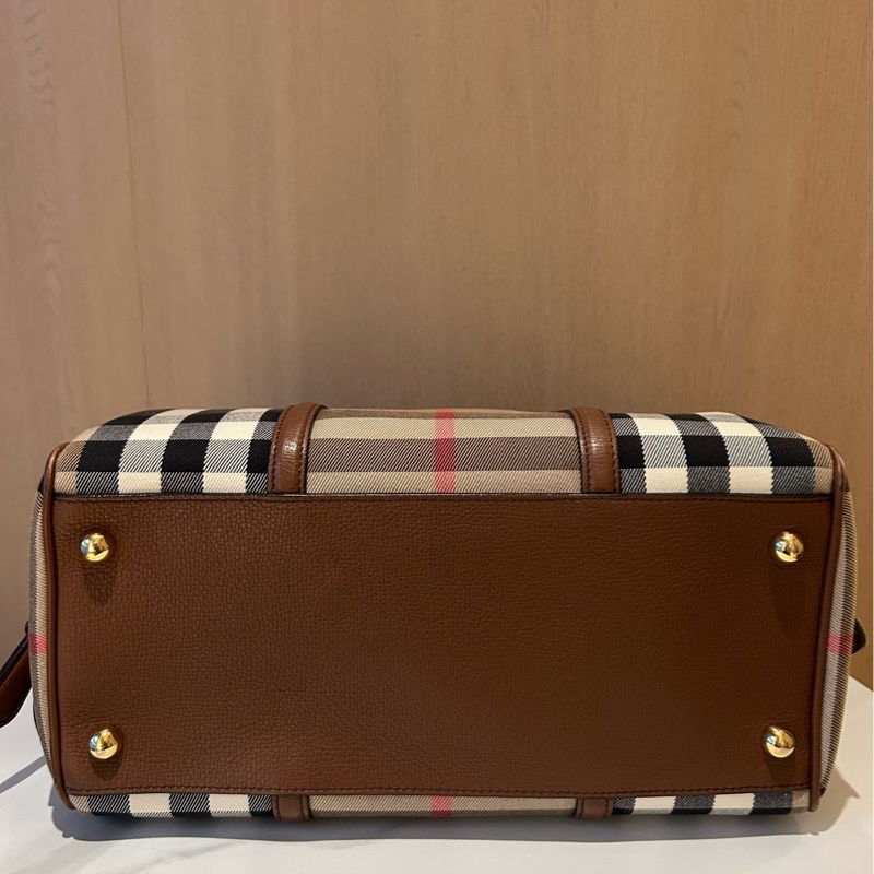 Burberry博柏利 棕色格紋波士頓包-3