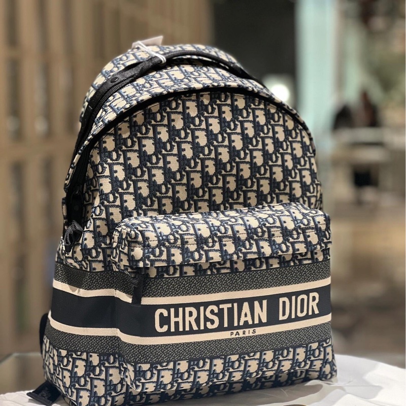 迪奧/Dior Travel藍色老花提花面料Oblique印花雙肩包-0