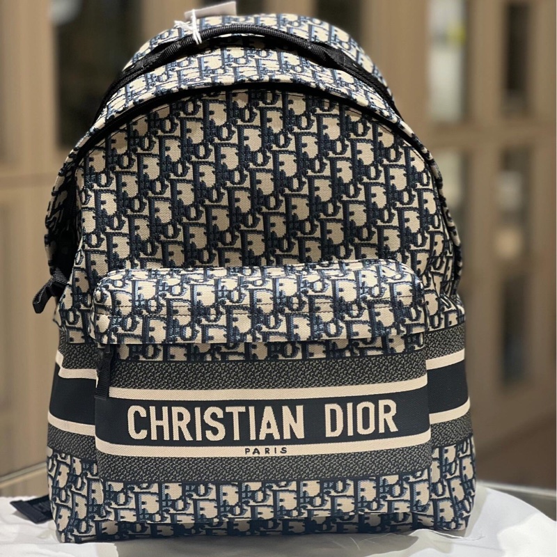 迪奧/Dior Travel藍色老花提花面料Oblique印花雙肩包-2