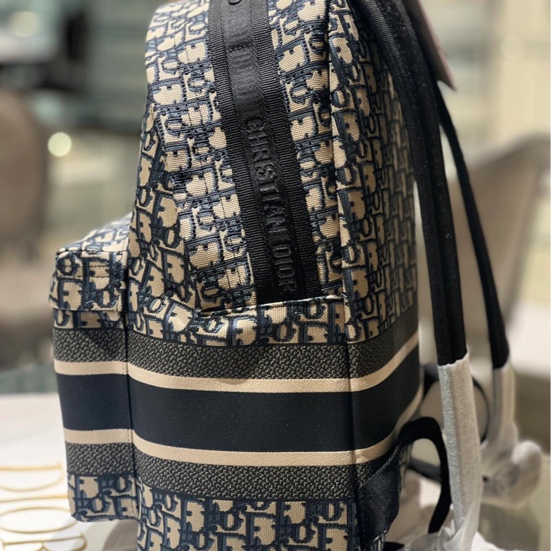 迪奧/Dior Travel藍色老花提花面料Oblique印花雙肩包-3