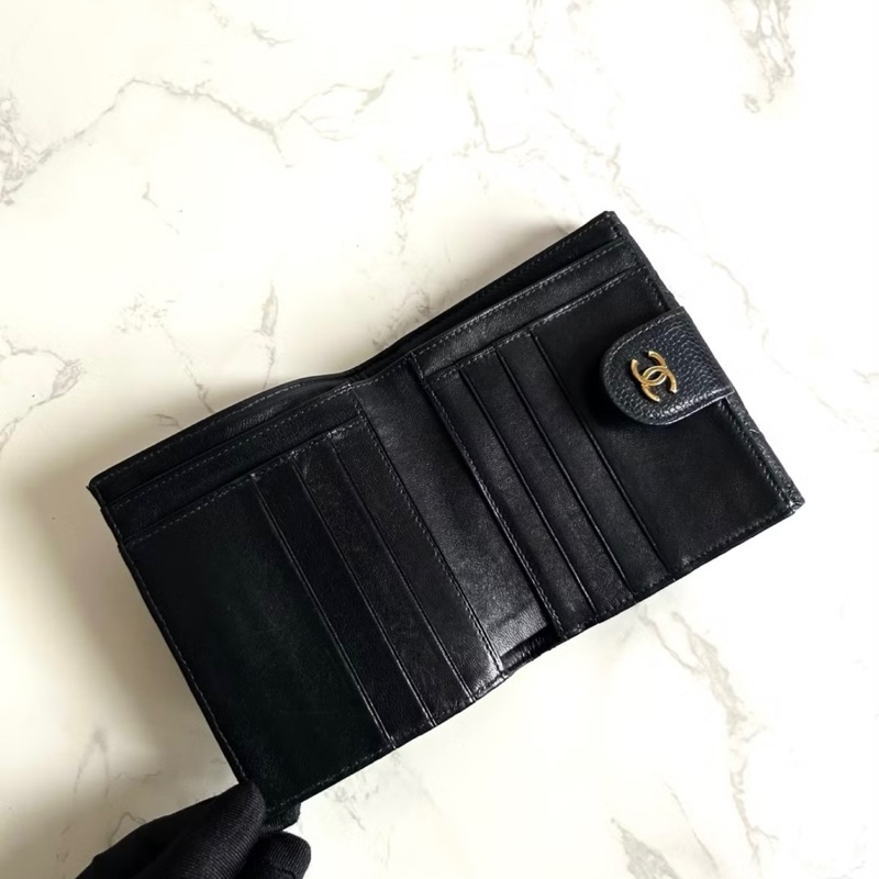 Chanel Vintage 中古雙面魚子醬皮革黑色短夾-4