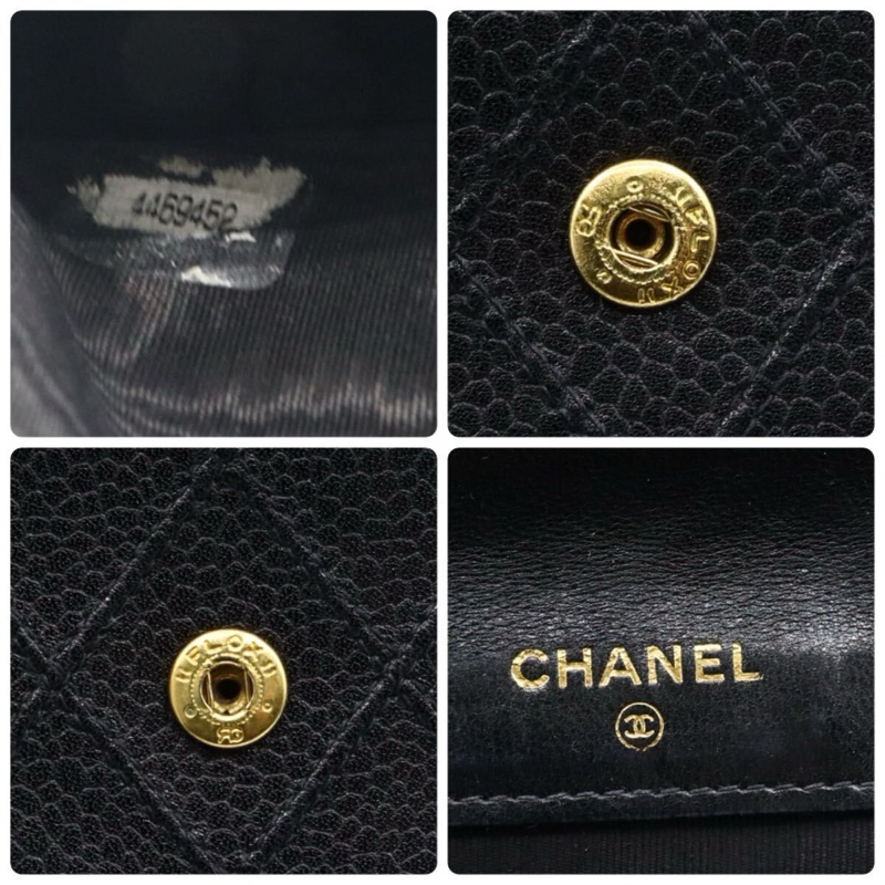 Chanel Vintage 中古雙面魚子醬皮革黑色短夾-5