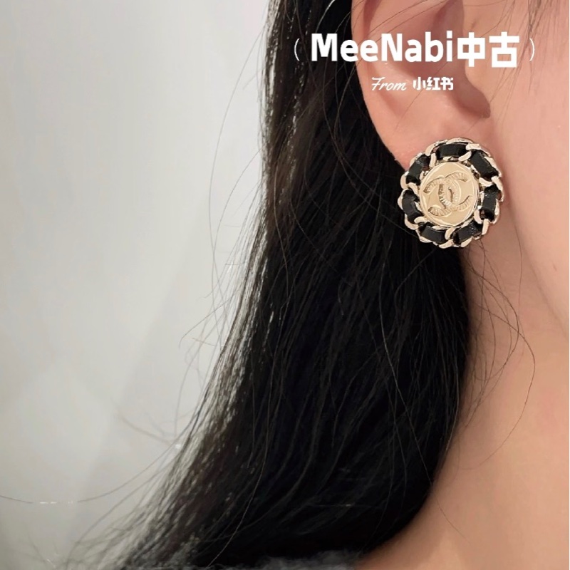 Chanel 圓形皮穿鏈耳環-4