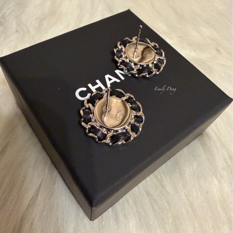 Chanel 圓形皮穿鏈耳環-6
