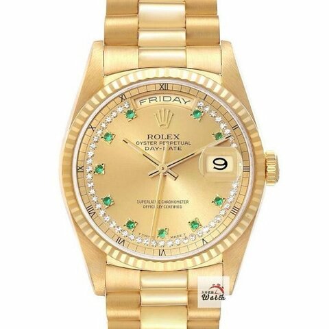 【大眾名錶】ROLEX 勞力士 18238 Day-Date 蠔式18K金 綠寶多層鑽面盤 原面未翻寫 錶徑36mm G130