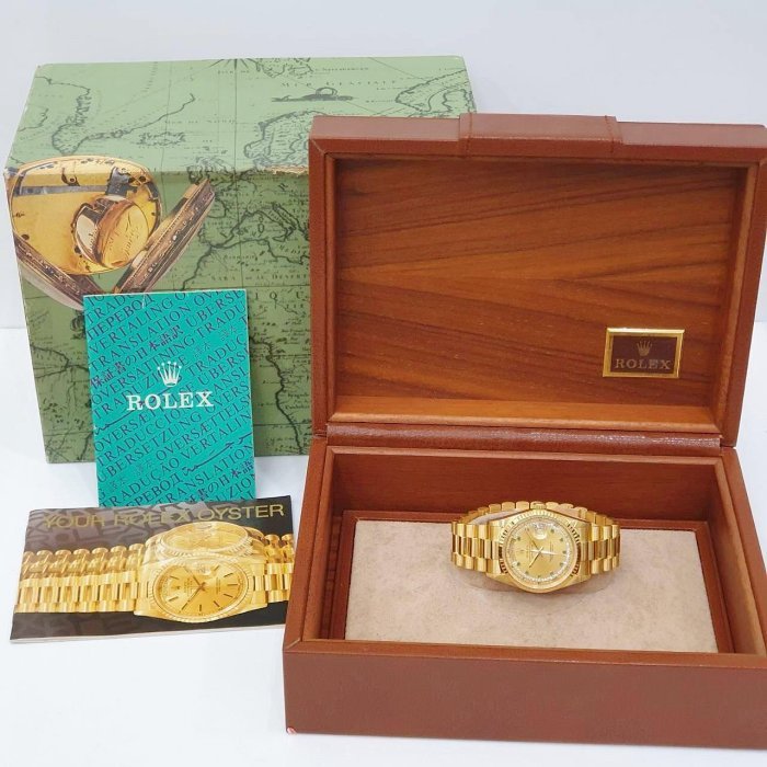 【大眾名錶】ROLEX 勞力士 18238 Day-Date 蠔式18K金 綠寶多層鑽面盤 原面未翻寫 錶徑36mm G130-9