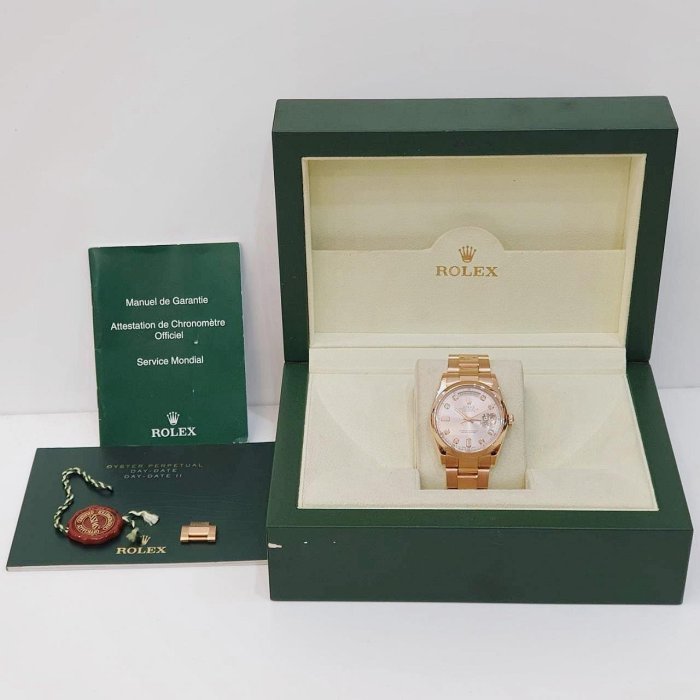 【大眾名錶】 ROLEX 勞力士118205 Day-Date 蠔式新款 18K玫瑰金 原廠香檳金十鑽面盤 新包台 錶徑36mm G180-9