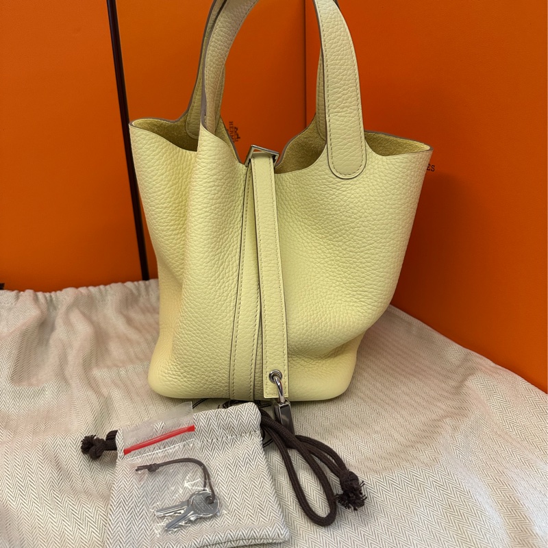 Hermes 菜籃子 黃 銀扣-0