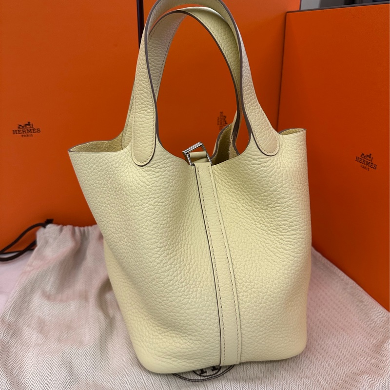 Hermes 菜籃子 黃 銀扣-1