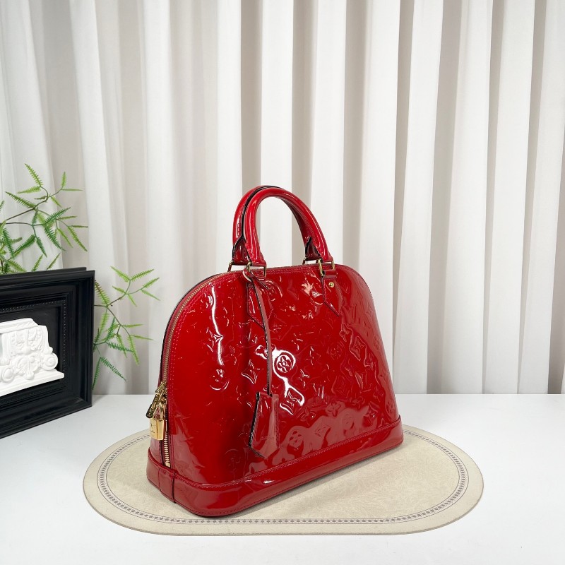 LV路易威登 Alma貝殼包 紅色漆皮 經典老花壓紋 金色五金配件 質感高級 容量大 實用百搭 內裡乾淨-3