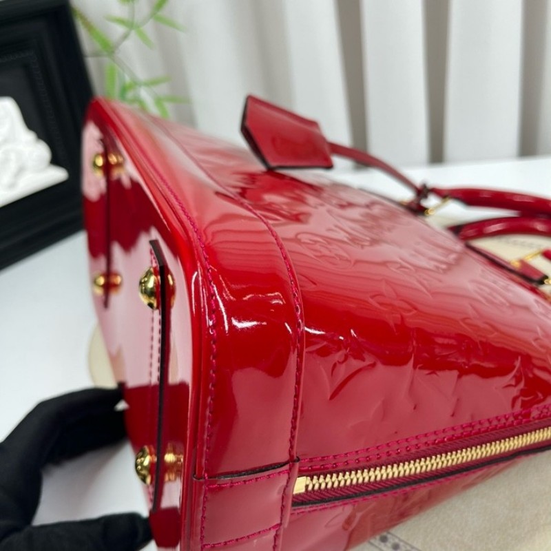 LV路易威登 Alma貝殼包 紅色漆皮 經典老花壓紋 金色五金配件 質感高級 容量大 實用百搭 內裡乾淨-8