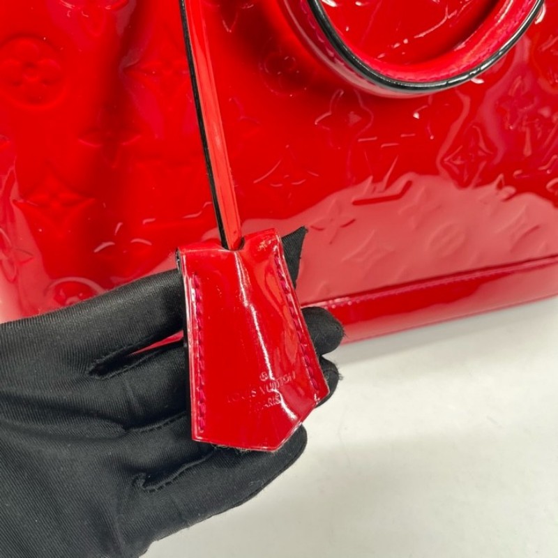 LV路易威登 Alma貝殼包 紅色漆皮 經典老花壓紋 金色五金配件 質感高級 容量大 實用百搭 內裡乾淨-15