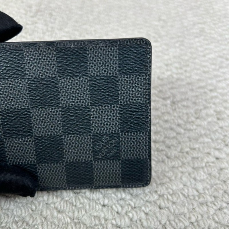 LV路易威登黑色棋盤格短款對折錢包 卡位多 容量實用 日常用很方便-2